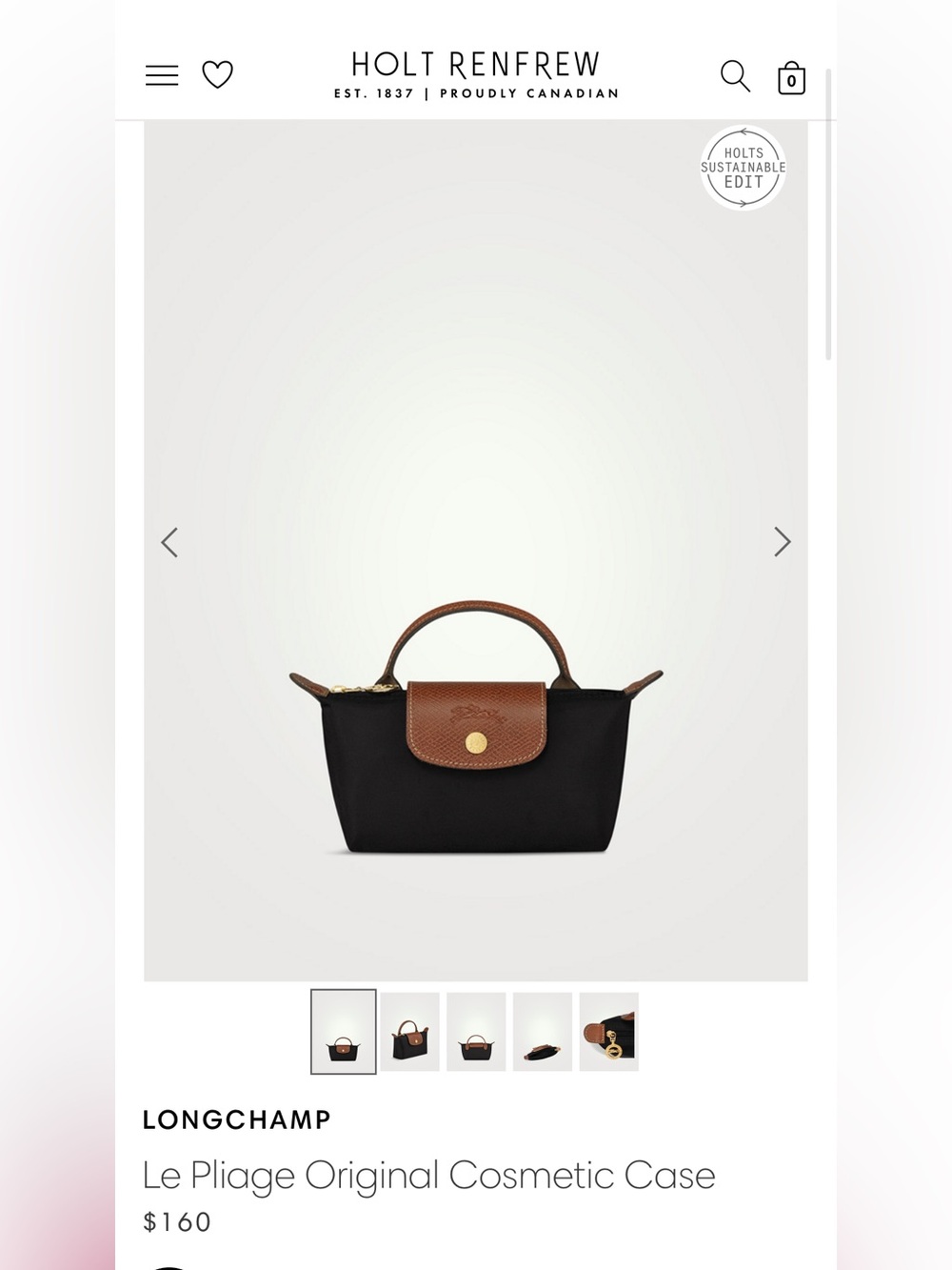 Longchamp Le Pliage Original Cosmetic Case in Black WITH STRAP